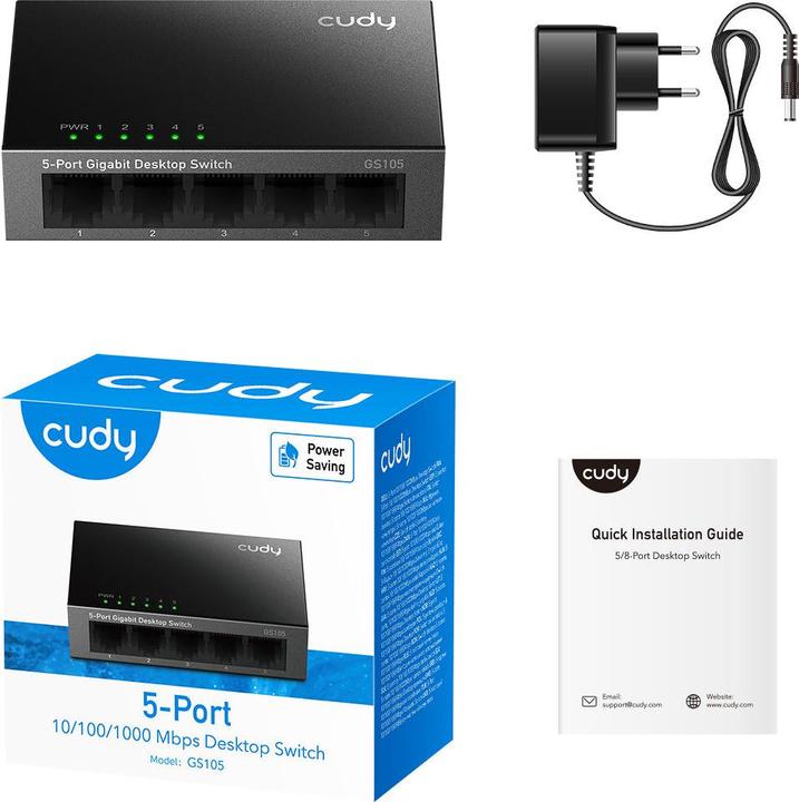 Immagine prodotto Cudy Switch di rete GS105 Gigabit Ethernet (10/100/1000) Nero (5 Porti)