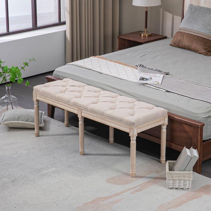Image du produit Swisshandel24 Banc Banc de lit vintage, banc de chambre à coucher avec boutons, aspect lin, jusqu'à 120 kgb (117 cm)