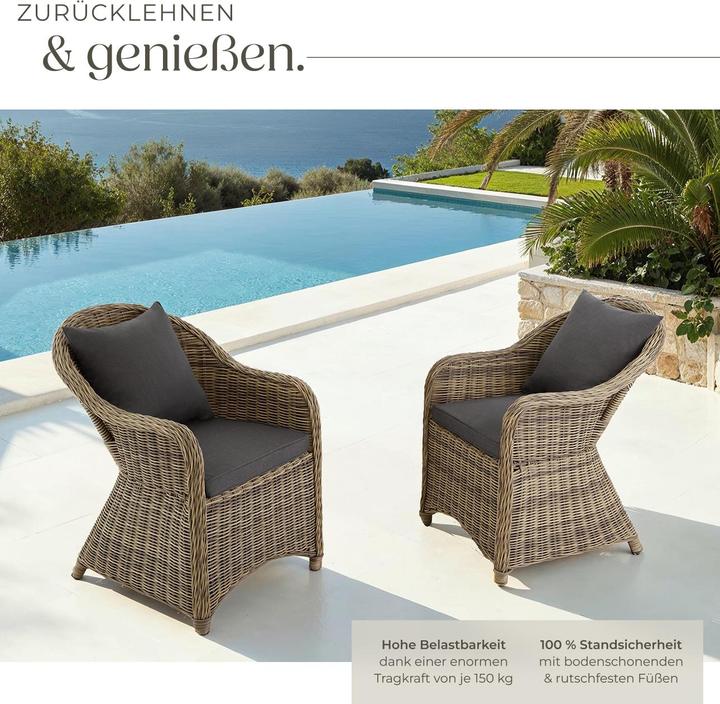 Actual product image tectake 2 Garden chairs in luxury rattan with cushions