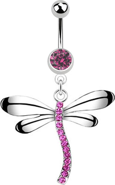 Star Piercing Banane silber mit Anhänger Libelle Kristall pink (Chirurgenstahl 316L, ohne Messing)
