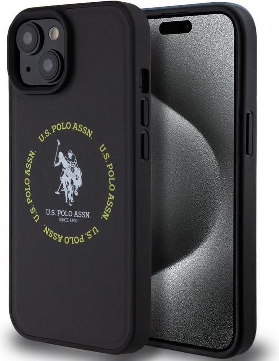 Produktbild U.S. Polo PU Leather Printed Round Double Horse MagSafe Case for iPhone 15 Black (Apple iPhone 15)