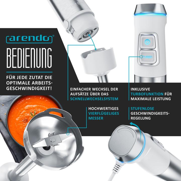 Immagine prodotto Arendo Frullatore a mano 1200W, set di frullatori a mano in acciaio inox con caraffa graduata, tritatutto