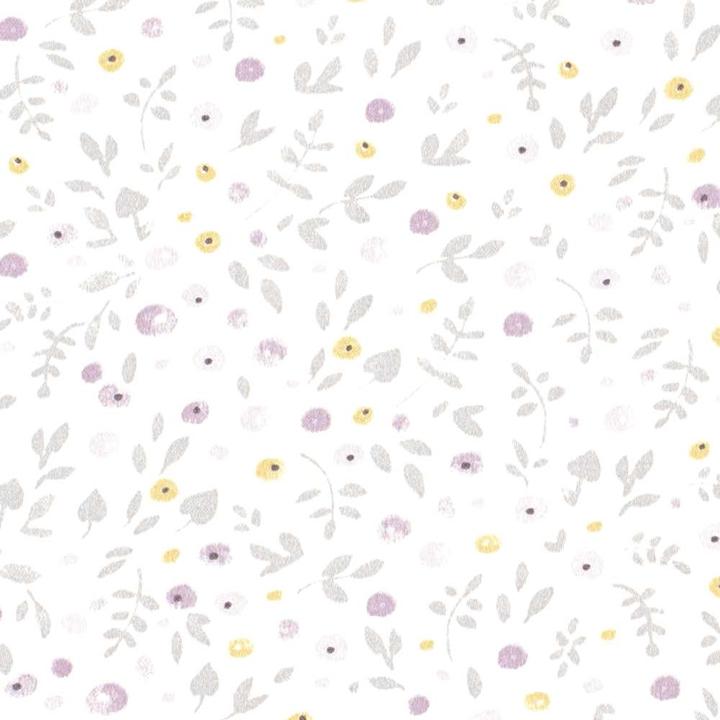 Actual product image Casadeco My Little World fabric scattered flowers grey purple lime