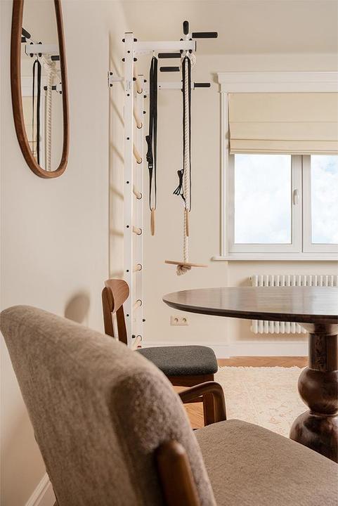 Actual product image BenchK Wall bars 222 with multi pull-up bar, rope & rings