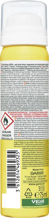 Nährwerte und Zutaten Garnier Bright Complete (Sonnenspray, SPF 50+, 75 ml)