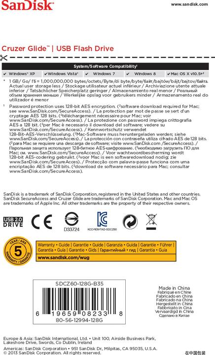 Image du produit SanDisk Cruzer Glide (128 Go, USB-A, USB 2.0)