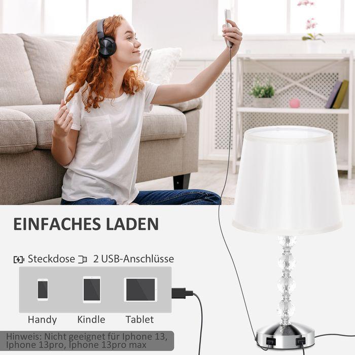Image du produit Swisshandel24 Tischlampe LED Tischleuchte USB Aufladbar, Nachttischlampe, Lampensockel E27, silber (E27)