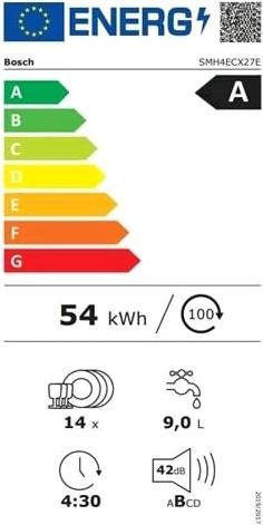 Energie-Label Bosch Hausgeräte Bosch 4er-Serie SMH4ECX27E 4er-Serie Geschirrspüler