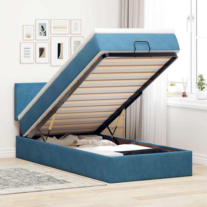 Produktbild VidaXL Ottoman-Bett mit Matratze Dunkelblau 90x200 cm Samt (90 x 200 cm)