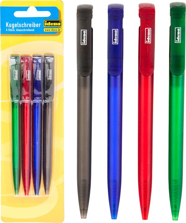 Actual product image Idena Retractable biros 4pcs,with large capacity refill,assorted (Multicoloured, 4 x)