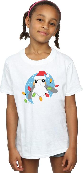 Actual product image Star Wars Girls The Last Jedi Porg Christmas Lights Cotton T-Shirt (140, 146)