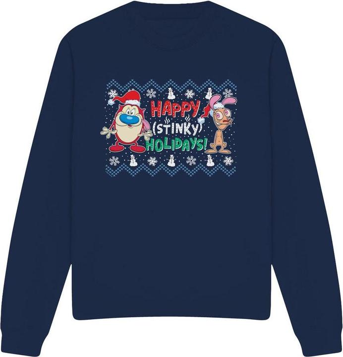 Actual product image Ren & Stimpy Unisex Adult Happy Stinky Holidays Christmas Jumper Sweatshirt (XL)
