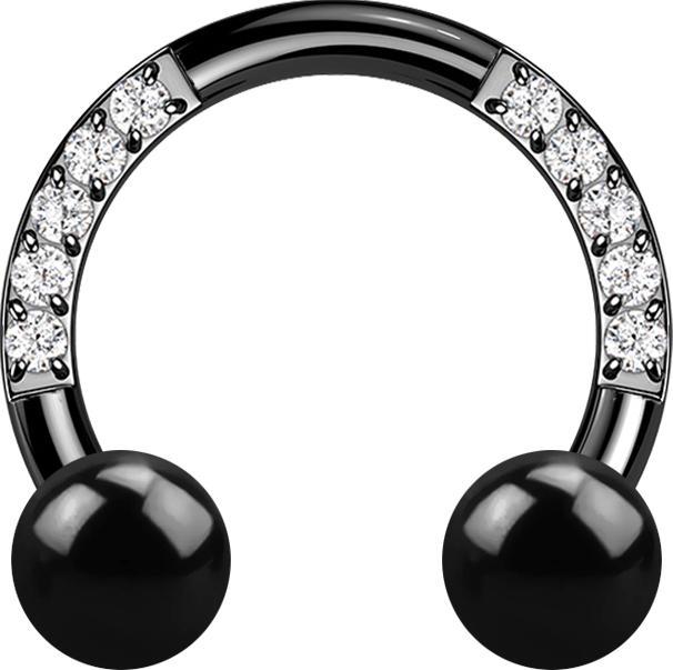Actual product image Star Piercing Micro Circular Barbell black crystals with two balls (Titanium G23, without brass)