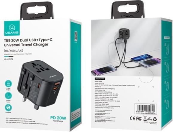 Produktbild Usams T59 Reiseladegerät mit 20W Dual USB-A + Type-C