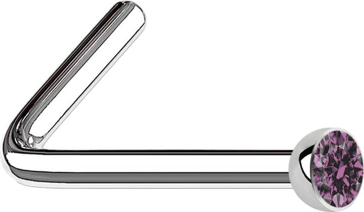 Star Piercing Nasenstecker gewinkelt silber mit Kristall hellviolett (Chirurgenstahl 316L, ohne Messing)