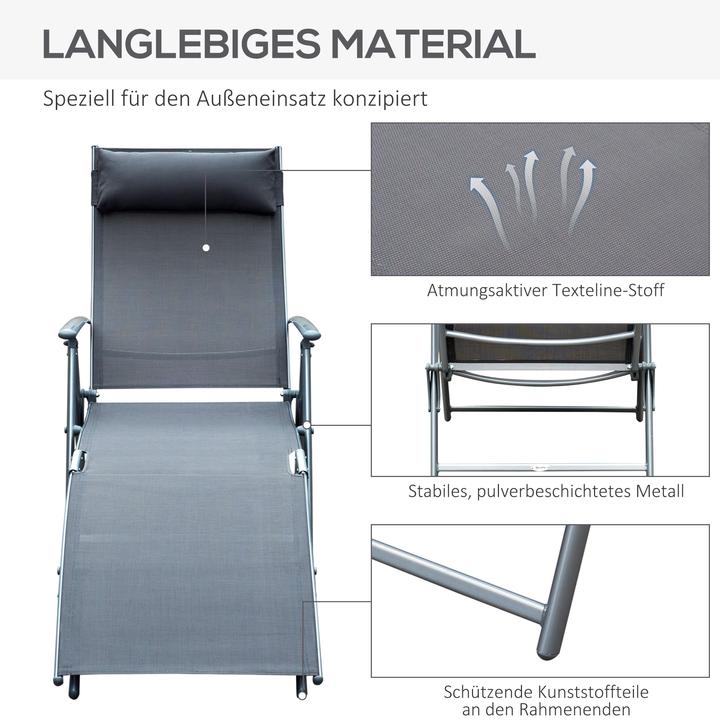 Image du produit Outsunny Gartenliege Metall, Stoff Grau (180 cm)