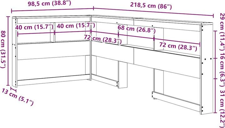 Actual product image VidaXL Headboard with bookcase L-shaped wax brown 80 cm solid wood