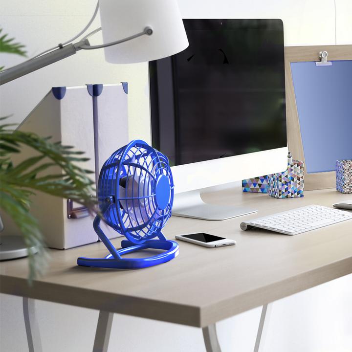 Actual product image CSL Mini USB fan, tiltable table fan, on/off switch, ideal for the desk, blue