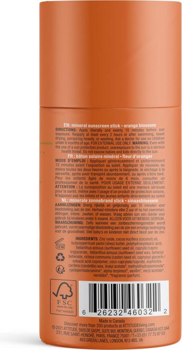 Produktbild Attitude Stift Orange (Sonnencreme, SPF 30, 85 ml, 120 g)