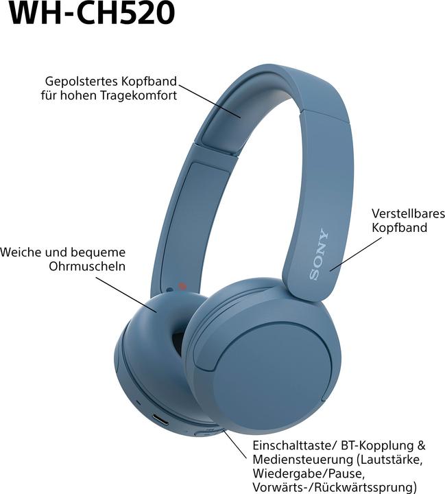 Immagine prodotto Sony WH-CH520 (Nessuna soppressione del rumore, 50 h, Senza fili)