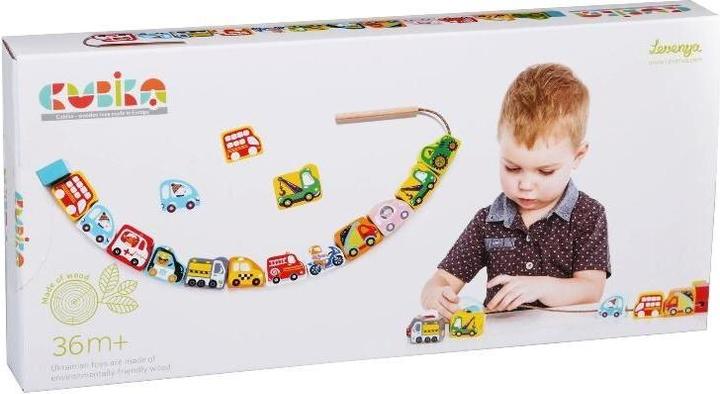 Actual product image Cubika Wood threading game flying cars (German, English, French, Italian)