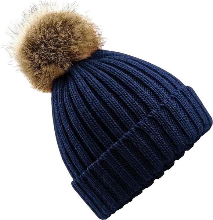 Produktbild Beechfield Chunky Beanie Mütze mit KunstfellBommel