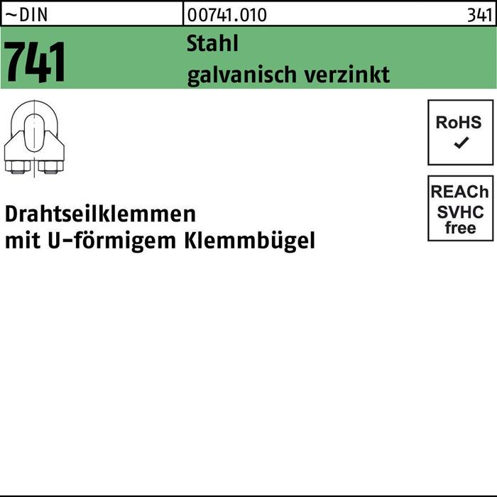 Produktbild Drahtseilklemme DIN 741 U-förmig 8 MM / M 6 Stahl galvanisch verzinkt