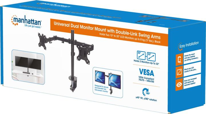 Produktbild Manhattan Tischhalterung Monitorarm für zwei Displays 33 813 (Tisch, 32")