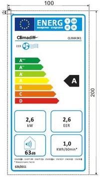 Label énergétique Climadiff Clima9K1 (27 m², 9000 BTU/h)
