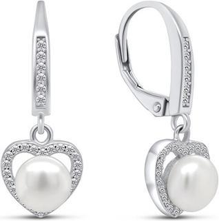 Image du produit Brilio Silver - Elégants boucles d'oreilles en argent avec perle et zircons EA87