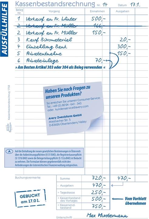 Valeurs nutritives et ingrédients Avery Compte de trésorerie (40 x)