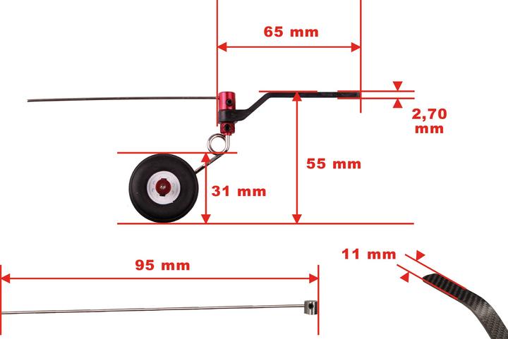 Image du produit Kuza Train arrière 90-120e carbone V2 avec roue d'environ 31mm orientable