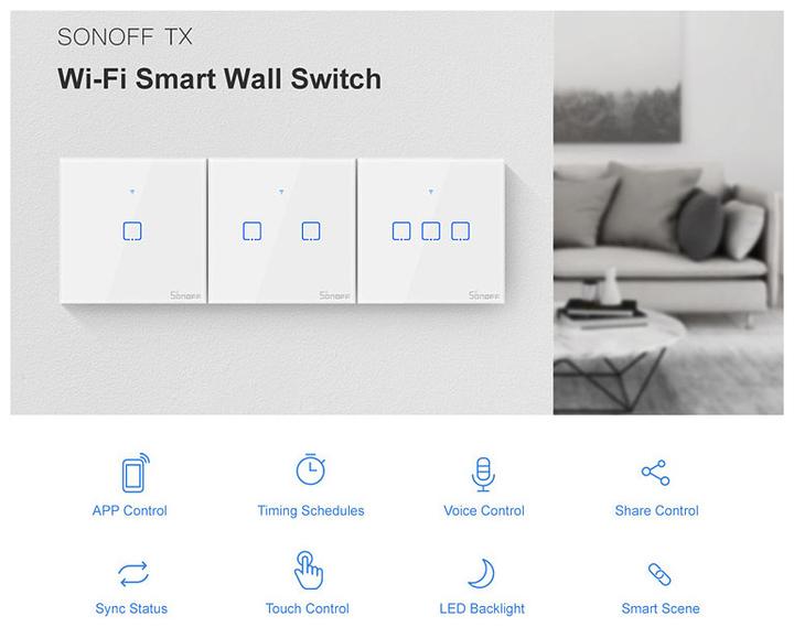 Actual product image Sonoff Light switch T2EU3C-TX WiFi-RF, 3-fold