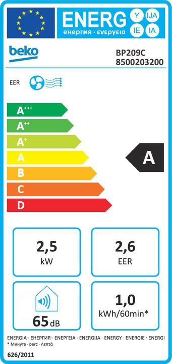 Energy Label Beko BP209C - Airco (9000 BTU/h)