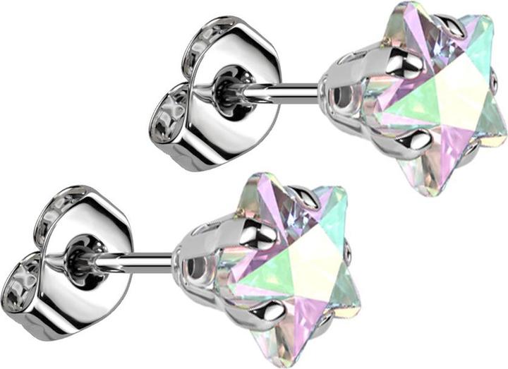 Produktbild Star Piercing Ohrstecker silber mit Sternkristall multicolor (Chirurgenstahl 316L)