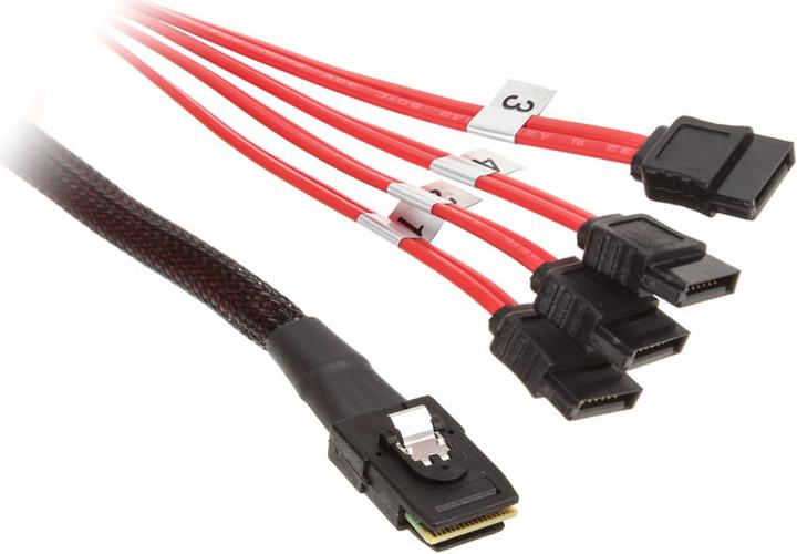Produktbild InLine SAS-Kabel (OCF), 1x Mini-SAS zu 4x SATA