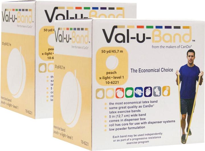 Produktbild Val u Band Übungs-/Fitnessband (besonders wenig Pulver) Set 2 x 45 m, gelb - sehr leicht Farbe: Pfirsich (Stärk (45 m, Leicht)