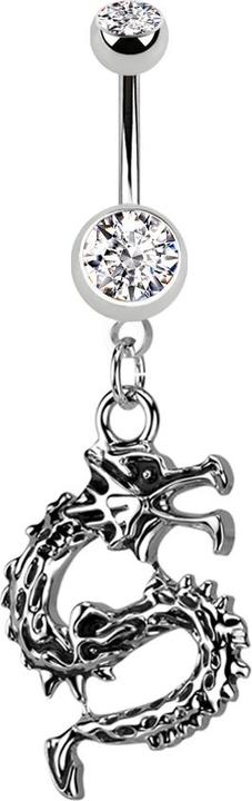 Produktbild Star Piercing Banane silber mit zwei Kugeln Kristall silber Anhänger Drache silber (Messing, Chirurgenstahl 316L)