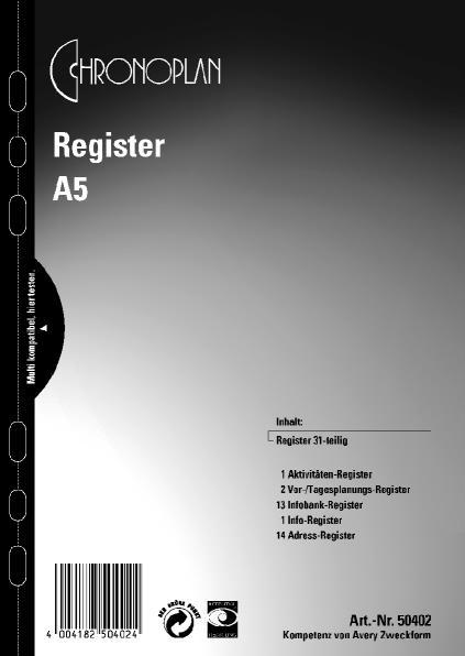 Produktbild Chronoplan Register (A5, Deutsch)