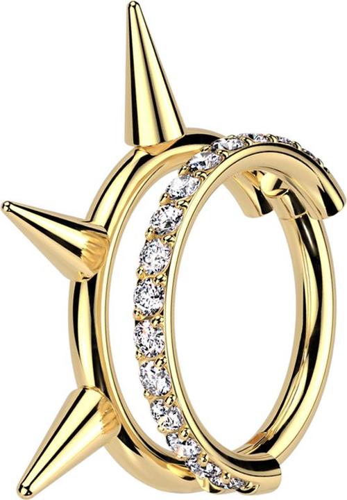 Produktbild Star Piercing Micro Segmentring klappbar vergoldet zwei Ringe reihe Kristalle reihe Cones (Titan G23, ohne Messing)