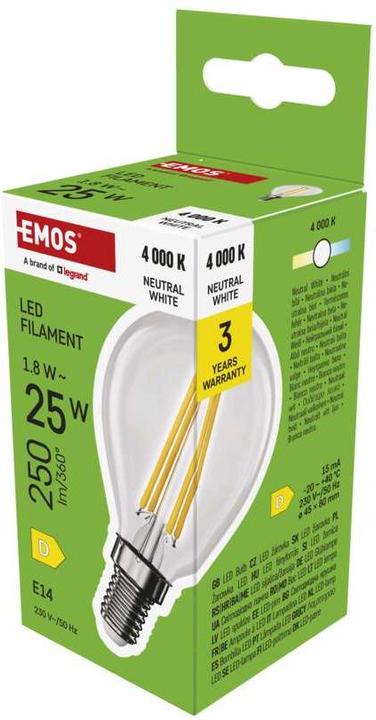 Produktbild Emos LED Lampe Filament Mini Globe / E14 / 1,8 W (25 W) / 250 lm / Neutral Weiss (E14, 1.80 W, 250 lm, 1 x, D)