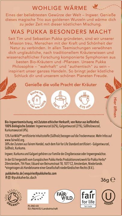 Nährwerte und Zutaten Pukka Drei Ingwer (36 g)