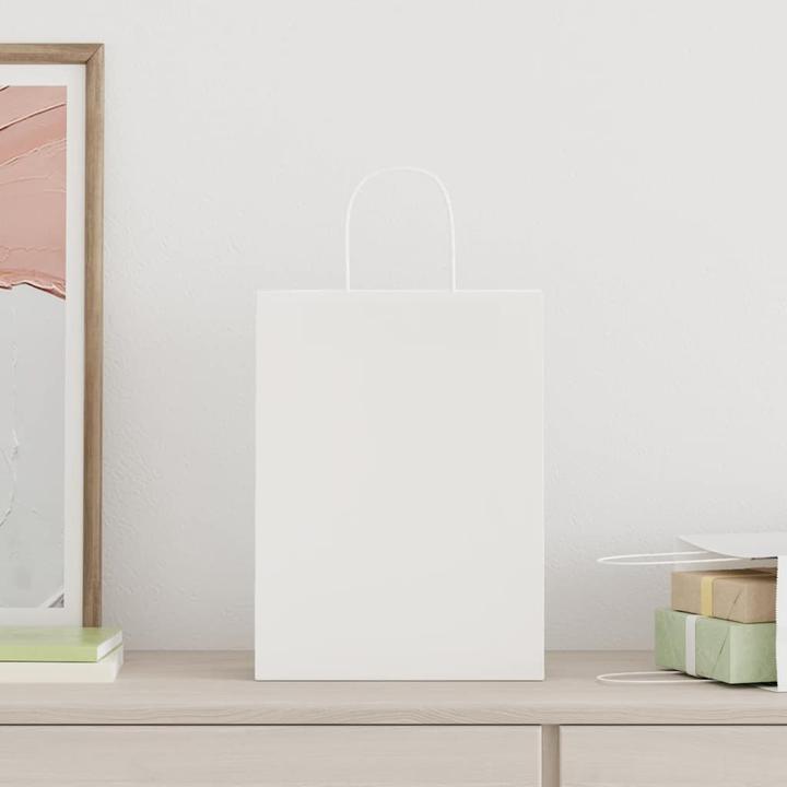 Immagine prodotto VidaXL Sacchetti di carta kraft 50 pezzi con manico bianco 26x12x35 cm (Borsa da regalo, 50 x)