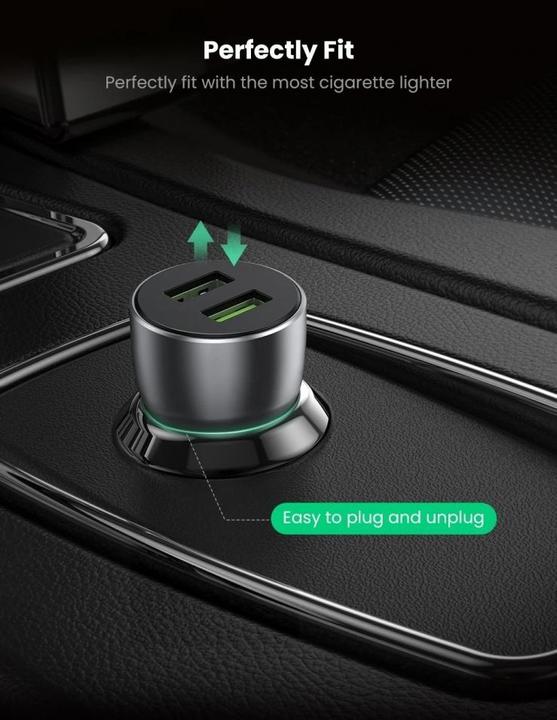 Actual product image Ugreen Dual USB-A QuickCharge 3.0 Car Charger 36W