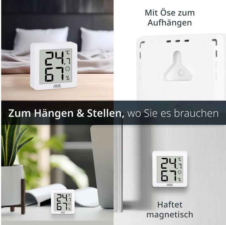 Produktbild ADE Thermo-/Hygrometer digital 3 Stück, Weiss, Funktionen