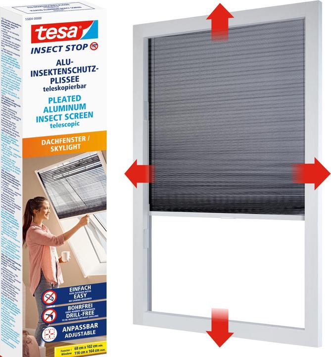 Actual product image tesa Aluminium pleated insect screen for roof windows, roller blind, telescopic, easy installation (164 x 102 cm)