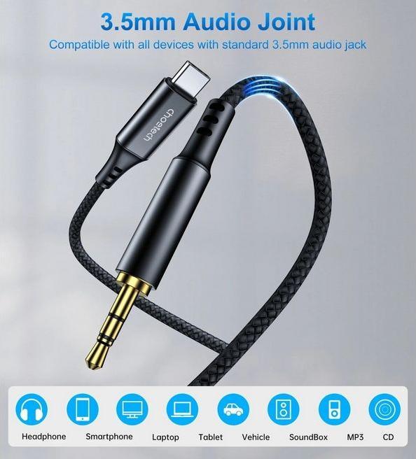 Image du produit Choetech Câble audio USB-C vers 3,5 mm dc (2 m, USB)
