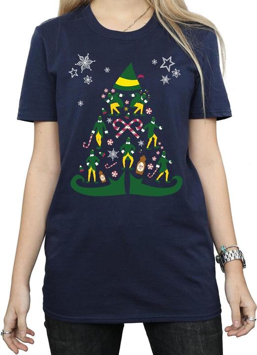 Actual product image Elf Womens/Ladies Christmas Tree Cotton Boyfriend T-Shirt (S)