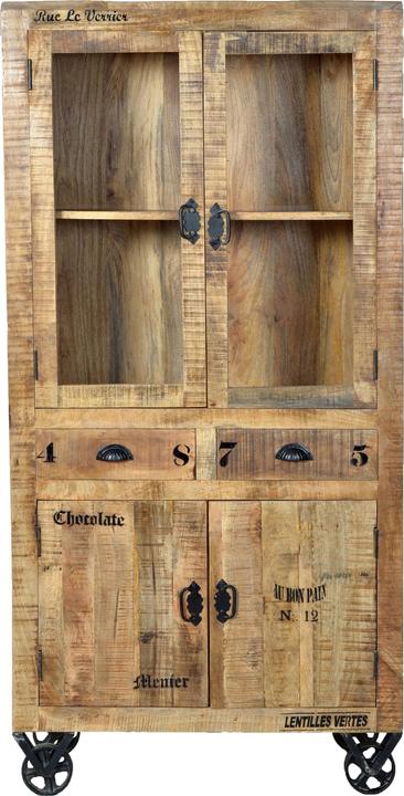 SIT Möbel Vitrine Vintage Natural Wood natur antik schwarz (90 x 180 x 40 cm)