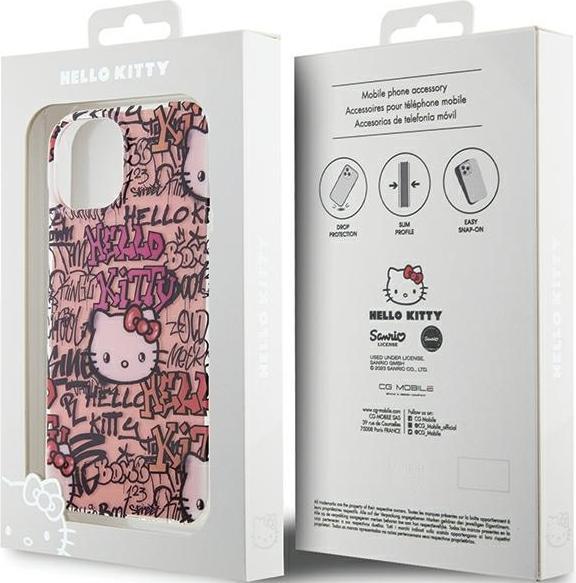 Produktbild Hello Kitty HKHCP15SHDGPTP iPhone 15 6.1" różowy/pink hardcase IML Tags Graffiti (Apple iPhone 15)